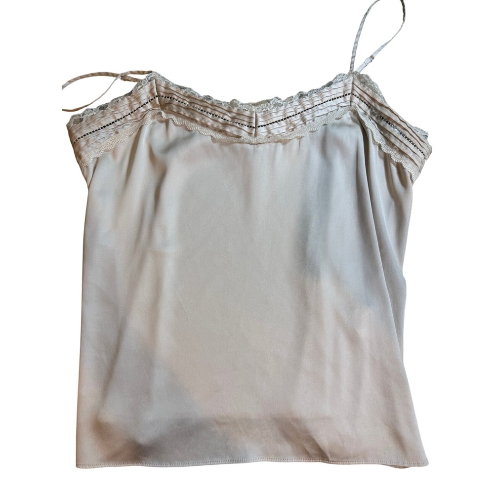 White House Black Market Lace Trim Camisole Top Champagne Beige Womens Large